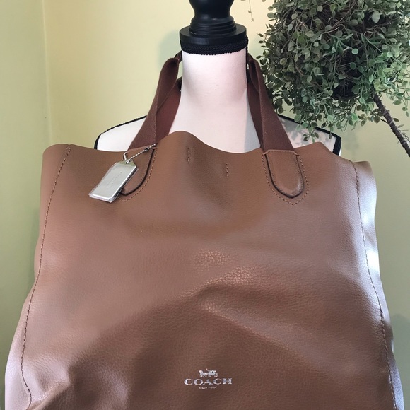 COACH Leather Derby Tote Saddle Brown - Picture 6 of 7